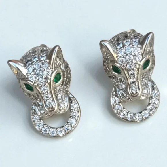 Sterling Art Deco Panther Earrings - Picture 1 of 5